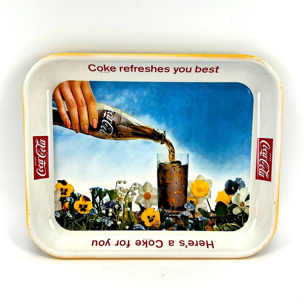 Vintage Coca-Cola Metal Serving Tray Coke Refreshes You Best Flowers 13x10.5
